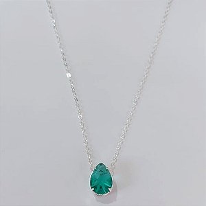 GARGANTILHA FOLHEADA A PRATA COM 50 MILÉSIMOS + VERNIZ DIAMOND CORRENTE CADEADO 45CM ZIRCÔNIA VERDE CLARA 10X14MM FECHO LAGOSTA PRGG001093