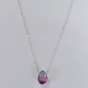 GARGANTILHA FOLHEADA A PRATA COM 50 MILÉSIMOS + VERNIZ DIAMOND CORRENTE CADEADO 45CM ZIRCÔNIA ROXA 10X14MM FECHO LAGOSTA PRGG001094