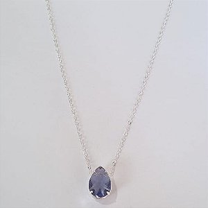 GARGANTILHA FOLHEADA A PRATA COM 50 MILÉSIMOS + VERNIZ DIAMOND CORRENTE CADEADO 45CM ZIRCÔNIA LILÁS RISCADA 10X14MM FECHO LAGOSTA PRGG001100