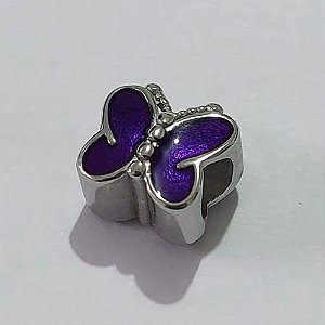 BERLOQUE EM AÇO INOXIDÁVEL 316L BORBOLETA ROXA 11X11MM ACBQ000019
