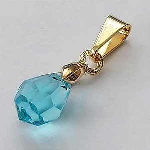 PINGENTE FOLHEADO A OURO CRISTAL AUSTRÍACO SEXTAVADO AZUL 5X12MM OUPG000019