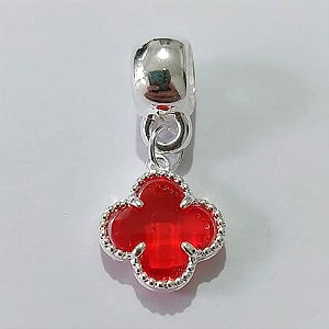 BERLOQUE FOLHEADO A PRATA COM 50 MILÉSIMOS + VERNIZ DIAMOND TREVO VERMELHO VIDRO 10MM (UNIDADE) PRBQ000131