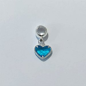 BERLOQUE FOLHEADO A PRATA COM 50 MILÉSIMOS + VERNIZ DIAMOND CORAÇÃO AZUL VIDRO 11MM (UNIDADE) PRBQ000137