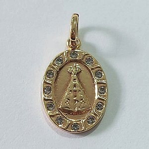 PINGENTE FOLHEADO A OURO NOSSA SENHORA APARECIDA COM MICRO ZIRCÔNIAS 11MM OUPG000020