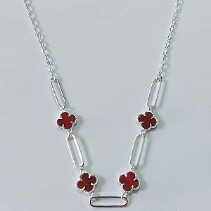 SHOCKER FOLHEADA A PRATA COM 50 MILÉSIMOS + VERNIZ DIAMOND 40CM TREVO VERMELHO 10MM COM ELEMENTOS VAZADOS FECHO LAGOSTA + EXTENSOR PRSH000135