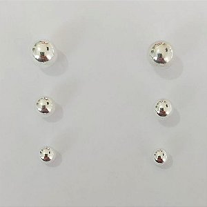 TRIO DE BRINCO FOLHEADO A PRATA COM 50 MILÉSIMOS + VERNIZ DIAMOND BOLINHA LISA 8/6/5MM PRBR000870