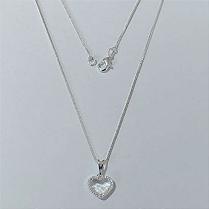 GARGANTILHA FOLHEADA A PRATA COM 50 MILÉSIMOS + VERNIZ DIAMOND CORRENTE VENEZIANA 45CM CORAÇÃO VIDRO 10MM PRGG001128
