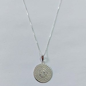 GARGANTILHA FOLHEADA A PRATA COM 50 MILÉSIMOS + VERNIZ DIAMOND CORRENTE 45CM PINGENTE SÃO BENTO 25MM PRGG001136