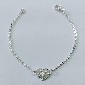 PULSEIRA FOLHEADA A PRATA COM 50 MILÉSIMOS + VERNIZ DIAMOND INFANTIL 13CM CORAÇÃO AUTISMO 12MM FECHO LAGOSTA PRPS000942