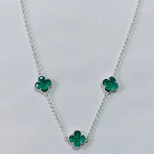 SHOCKER FOLHEADA A PRATA COM 50 MILÉSIMOS + VERNIZ DIAMOND 40CM TREVOS VERDE VIDRO 13MM FECHO LAGOSTA + EXTENSOR PRSH000146