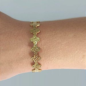 PULSEIRA (BRACELETE) EM AÇO INOXIDÁVEL DOURADA TREVOS LARGURA 10MM ACPS000473