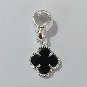 BERLOQUE FOLHEADO A PRATA COM 50 MILÉSIMOS + VERNIZ DIAMOND TREVO PRETO 10MM (UNIDADE) PRBQ000145
