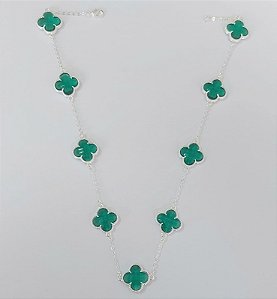 SHOCKER FOLHEADA A PRATA COM 50 MILÉSIMOS + VERNIZ DIAMOND 40CM COM 9 TREVOS VERDES VIDRO 15MM FECHO LAGOSTA + EXTENSOR PRSH000148