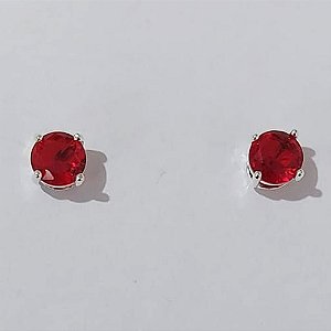 BRINCO FOLHEADO A PRATA COM 50 MILÉSIMOS + VERNIZ DIAMOND ZIRCÔNIA CRISTAL VERMELHO REDONDO 6MM PRBR000920