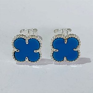 BRINCO FOLHEADO A PRATA COM 50 MILÉSIMOS + VERNIZ DIAMOND TREVO AZUL 10MM PRBR000922