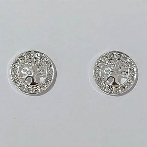 BRINCO FOLHEADO A PRATA COM 50 MILÉSIMOS + VERNIZ DIAMOND ÁRVORE DA VIDA CRAVEJADO EM MICROS ZIRCÔNIAS 12MM PRBR000926