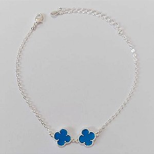 PULSEIRA FOLHEADA A PRATA COM 50 MILÉSIMOS + VERNIZ DIAMOND 18CM COM 2 TREVOS AZUIS 10MM+ EXTENSOR FECHO LAGOSTA PRPS000947