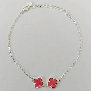 PULSEIRA FOLHEADA A PRATA COM 50 MILÉSIMOS + VERNIZ DIAMOND 18CM 2 TREVOS ROSAS BRILHANTES 10MM + EXTENSOR E FECHO LAGOSTA PRPS000954