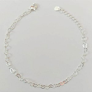 PULSEIRA FOLHEADA A PRATA COM 50 MILÉSIMOS + VERNIZ DIAMOND 18CM PULSEIRA COM CORAÇÕES + EXTENSOR E FECHO LAGOSTA PRPS000955