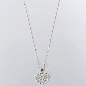 GARGANTILHA FOLHEADA A PRATA COM 50 MILÉSIMOS + VERNIZ DIAMOND CORRENTE VENEZIANA 42CM PINGENTE CORAÇÃO COM MICRO ZIRCÔNIAS CRISTAIS 16MM FECHO LAGOSTA PRGG001180