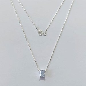 GARGANTILHA FOLHEADA A PRATA COM 50 MILÉSIMOS + VERNIZ DIAMOND CORRENTE CADEADO 42CM PINGENTE ZIRCÔNIA CRISTAL 7X9MM PRGG001185