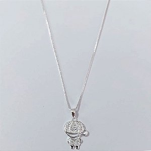 GARGANTILHA FOLHEADA A PRATA COM 50 MILÉSIMOS + VERNIZ DIAMOND CORRENTE VENEZIANA 42CM PINGENTE MENINO COM MICRO ZIRCÔNIAS CRISTAIS 13MM FECHO LAGOSTA PRGG001187