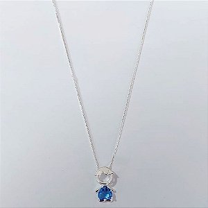 GARGANTILHA FOLHEADA A PRATA COM 50 MILÉSIMOS + VERNIZ DIAMOND CORRENTE SINGAPURA 42CM PINGENTE MENINO COM ZIRCÔNIA AZUL 8MM FECHO LAGOSTA PRGG001193