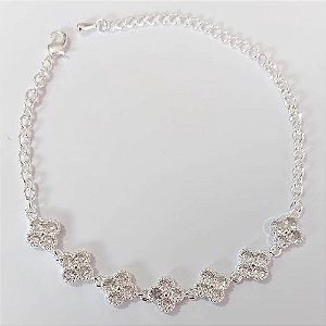 PULSEIRA FOLHEADA A PRATA COM 50 MILÉSIMOS + VERNIZ DIAMOND 18CM PULSEIRA COM 7 TREVOS COM ZIRCÔNIAS CRISTAIS + EXTENSOR E FECHO LAGOSTA PRPS000961