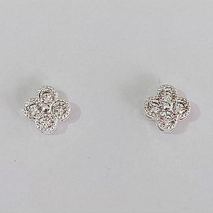 BRINCO FOLHEADO A PRATA COM 50 MILÉSIMOS + VERNIZ DIAMOND BRINCO PINO TREVO COM ZIRCÔNIAS CRISTAIS 7MM PRBR000948