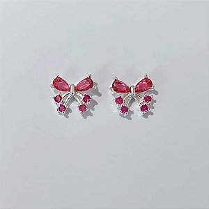 BRINCO FOLHEADO A PRATA COM 50 MILÉSIMOS + VERNIZ DIAMOND BRINCO DE PINO LAÇO COM MICRO ZIRCÔNIAS ROSAS 11MM PRBR000978