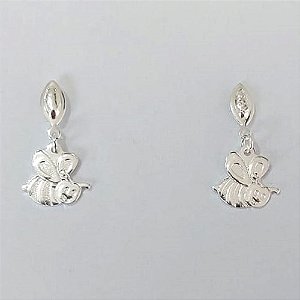 BRINCO FOLHEADO A PRATA COM 50 MILÉSIMOS + VERNIZ DIAMOND INFANTIL PINO BASE DESENHADA ABELHINHA 10MM PRBR001002