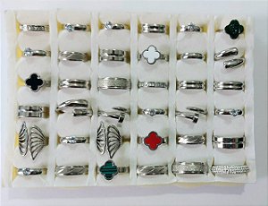 KIT ANEL E ALIANÇA EM AÇO INOXIDÁVEL MODELOS DIVERSOS E NUMERAÇÃO DE 14 ATÉ 33 KIT COM 36 UNIDADES ACKI000020