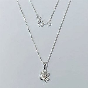 GARGANTILHA FOLHEADA A PRATA COM 50 MILÉSIMOS + VERNIZ DIAMOND CORRENTE VENEZIANA COM PINGENTE LIBÉLULA COM MICRO ZIRCÔNIA 10MM PRGG001228
