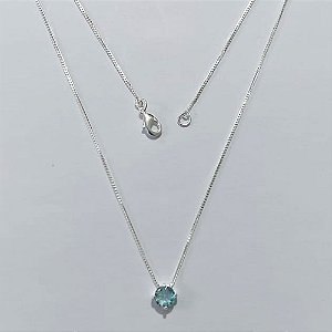 GARGANTILHA FOLHEADA A PRATA COM 50 MILÉSIMOS + VERNIZ DIAMOND CORRENTE VENEZIANA PONTO DE LUZ AZUL CLAO 6MM PRGG001231