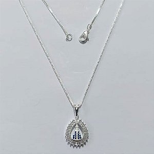 GARGANTILHA FOLHEADA A PRATA COM 50 MILÉSIMOS + VERNIZ DIAMOND CORRENTE VENEZIANA 45CM COM PINGENTE NOSSA SENHORA APARECIDA COM MICRO ZIRCÔNIAS 12MM PRGG001233