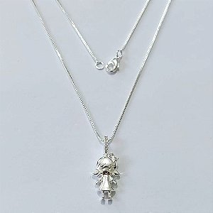 GARGANTILHA FOLHEADA A PRATA COM 50 MILÉSIMOS + VERNIZ DIAMOND CORRENTE VENEZIANA MENINA 11MM PRGG001234