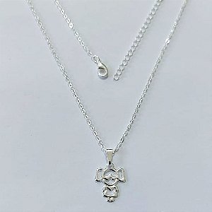 GARGANTILHA FOLHEADA A PRATA COM 50 MILÉSIMOS + VERNIZ DIAMOND CORRENTE CADEADO PINGENTE MENINA 13MM PRGG001240