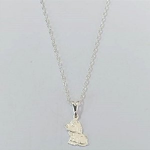 GARGANTILHA FOLHEADA A PRATA COM 50 MILÉSIMOS + VERNIZ DIAMOND INFANTIL CORRENTE CADEADO 35CM PINGENTE CACHORRO 6MM PRGG001248