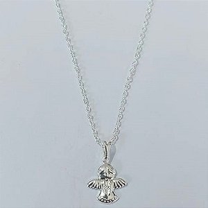 GARGANTILHA FOLHEADA A PRATA COM 50 MILÉSIMOS + VERNIZ DIAMOND INFANTIL CORRENTE CADEADO 35CM PINGENTE ANJINHO 12MM PRGG001252