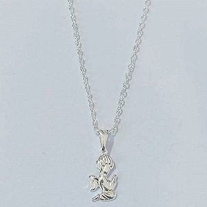 GARGANTILHA FOLHEADA A PRATA COM 50 MILÉSIMOS + VERNIZ DIAMOND INFANTIL CORRENTE CADEADO 35CM PINGENTE ANJO 7MM PRGG001254