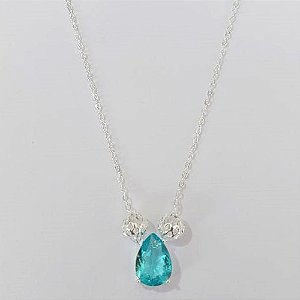 GARGANTILHA FOLHEADA A PRATA COM 50 MILÉSIMOS + VERNIZ DIAMOND CORRENTE CADEADO 45CM + EXTENSOR PINGENTE BOLINHAS VAZADAS E ZIRCÔNIA AZUL 10X14MM PRGG001256