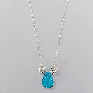 GARGANTILHA FOLHEADA A PRATA COM 50 MILÉSIMOS + VERNIZ DIAMOND CORRENTE CADEADO 45CM + EXTENSOR PINGENTE BOLINHAS VAZADAS E ZIRCÔNIA AZUL 10X14MM PRGG001257