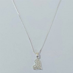 GARGANTILHA FOLHEADA A PRATA COM 50 MILÉSIMOS + VERNIZ DIAMOND CORRENTE VENEZIANA 45CMM+ EXTENSOR CORAÇÃO COM MICRO ZIRCÕNIAS 13M PRGG001267