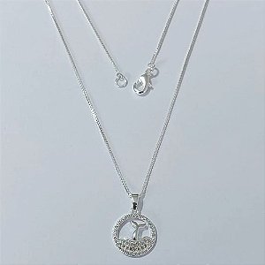 GARGANTILHA FOLHEADA A PRATA COM 50 MILÉSIMOS + VERNIZ DIAMOND - CORRENTE VENEZIANA PINGENTE RABO SE SEREIA COM MICRO ZIRCÔNIAS 14MM PRGG001269