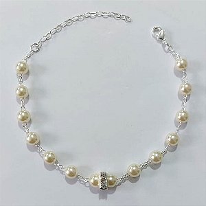 PULSEIRA FOLHEADA A PRATA COM 50 MILÉSIMOS + VERNIZ DIAMOND 16CM + EXTENSOR PÉROLAS E CRISTAIS PRPS000981