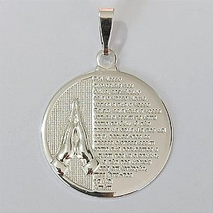 PINGENTE FOLHEADO A PRATA COM 50 MILÉSIMOS + VERNIZ DIAMOND PINGENTE MEDALHA ORAÇÃO PAI NOSSO 25MM PRPG000059