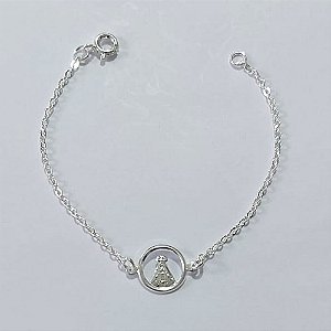 PULSEIRA FOLHEADA A PRATA COM 50 MILÉSIMOS + VERNIZ DIAMOND 13CM COM PINGENTE NOSSA SENHORA APARECIDA VAZADA + EXTENSOR PRPS000985