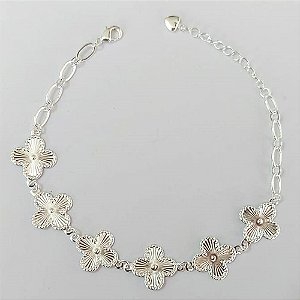 PULSEIRA FOLHEADA A PRATA COM 50 MILÉSIMOS + VERNIZ DIAMOND 19CM TREVOS PRATAS 13MM + EXTENSOR PRPS000994