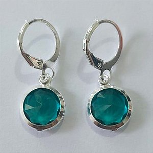 BRINCO FOLHEADO A PRATA COM 50 MILÉSIMOS + VERNIZ DIAMOND ARGOLA DE PRESSÃO COM ZIRCÔNIA VERDE 11MM PRBR001028