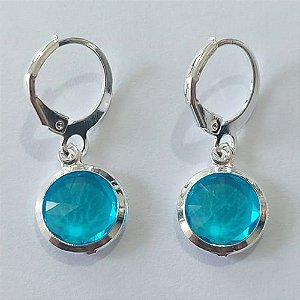 BRINCO FOLHEADO A PRATA COM 50 MILÉSIMOS + VERNIZ DIAMOND ARGOLA DE PRESSÃO COM ZIRCÔNIA AZUL 11MM PRBR001030